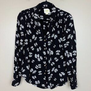 Anthropologie Maeve Black and White Floral Button Down Shirt